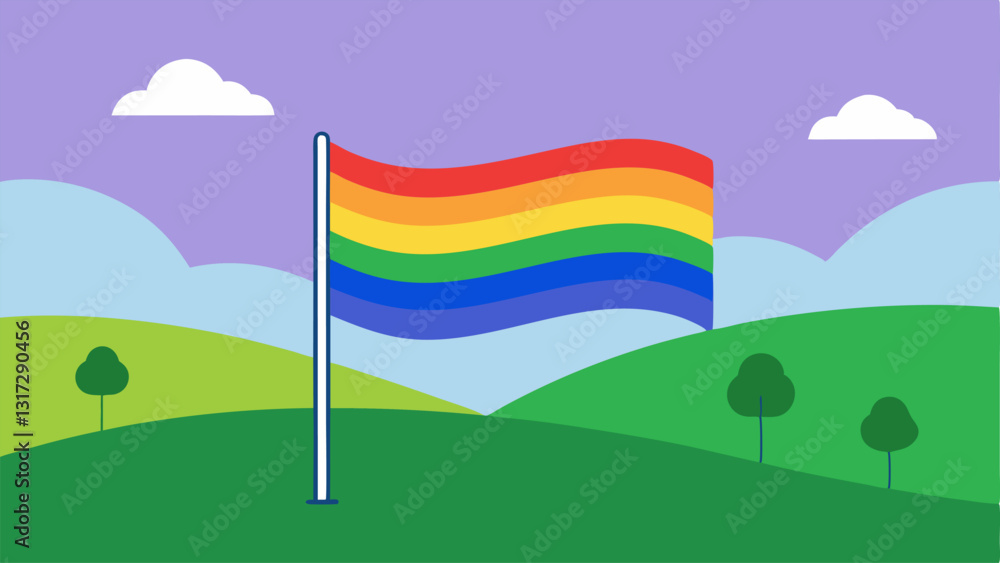 Poster rainbow flag an of a waving rainbow flag on a serene park background ing unity and pride within the 