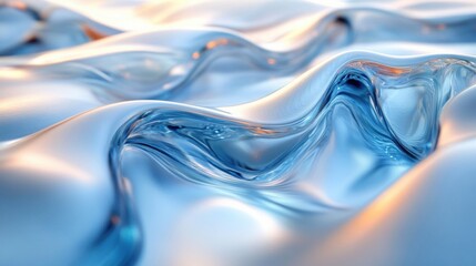 Abstract Blue Liquid Wave Background Smooth Flowing Texture 3D Render Digital Art