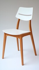 Fototapeta premium Modern Minimalist Chair Design with Wooden Legs and White Seat for Contemporary Interiors