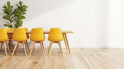 Bright Yellow Chairs Around Modern Minimalist Dining Table in Stylish Interior Setting