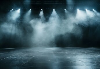 Empty Stage with Spotlights and Smoke
