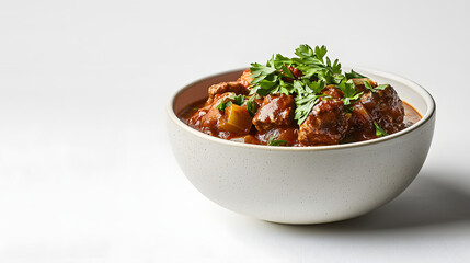 Perfectly Portion a Bowl of Goulash Garnished with Fresh Herbs for Culinary Delight