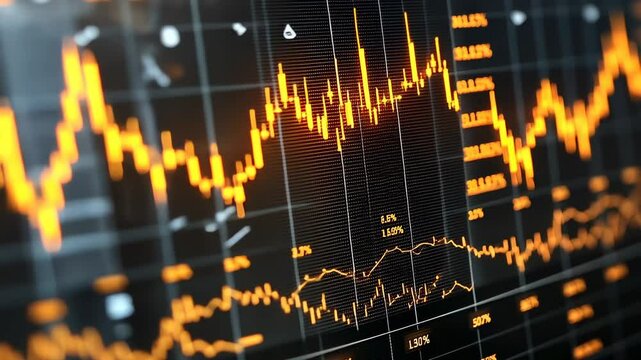 Stock Market Data Visualization: Dynamic Orange Candlestick Charts on Dark Background