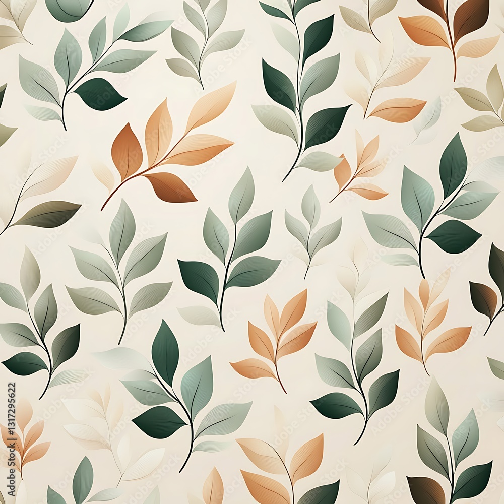 Poster decorative leaf pattern with soft colors in light background for modern design projects