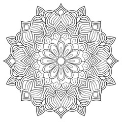A line art mandala design illustration of a coloring page 