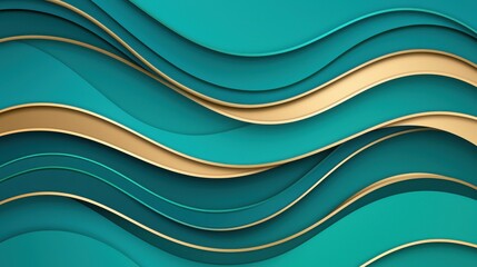 Obraz premium Abstract Waves in Teal and Gold for Modern Background Designs