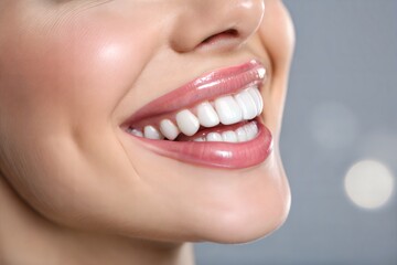 Obraz premium Radiant Smile: Close-up of a woman's healthy, bright teeth.