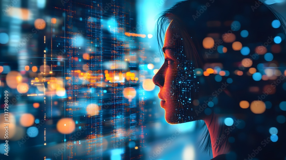 Aufkleber abstract digital human face with bokeh background, symbolizing futuristic and innovative concepts in