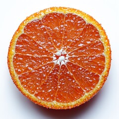 A vibrant, sliced orange showcasing its juicy segments and textured surface.