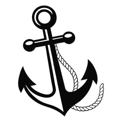 Anchor Vector Icon with Rope – Nautical, Maritime, Sailing Symbol