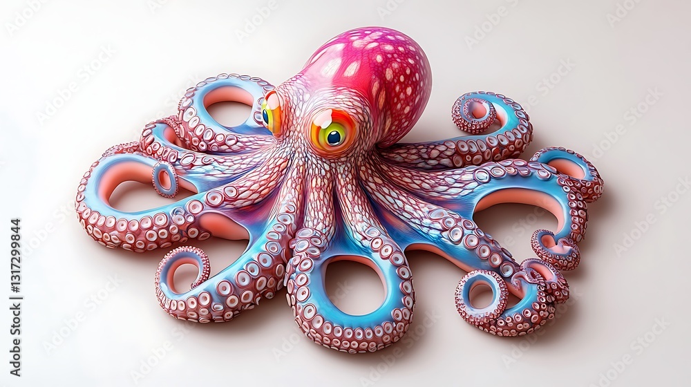 Poster Colorful Octopus with Vibrant Features and Unique Textures on a Light Background