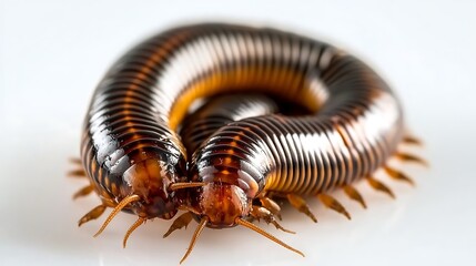Close-Up View of Two Intertwined Millipedes on a Light Background for Nature Exploration