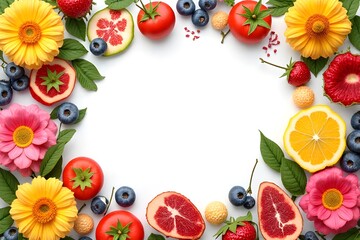 Colorful Fruits and Flowers Arrangement for a Healthy Lifestyle