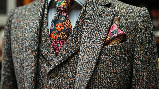 Elegant Men's Three-Piece Suit with Floral Tie