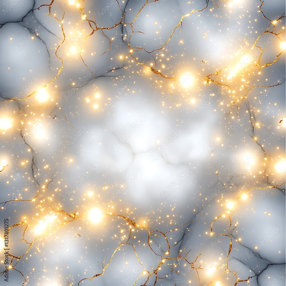 Poster abstract cosmic scene with luminous stars and soft glowing particles in a mystical atmosphere
