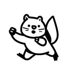 Fototapeta premium Cheerful cartoon animal dashes playfully through a whimsical landscape in black and white, embracing adventure and joy