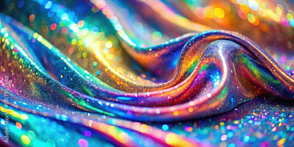 Poster abstract iridescent fabric with a vibrant glitter finish and out-of-focus colorful lights