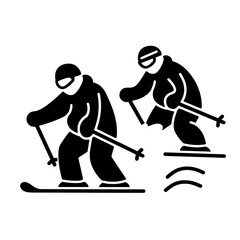 Inspiring skiers carving through fresh powder on an exhilarating mountain descent during a sunny winter day