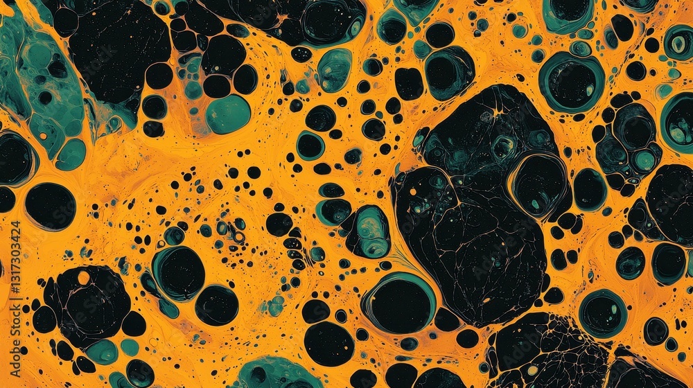 Poster abstract orange and green paint texture with circular patterns