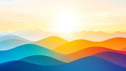 Fototapeta premium Serene Colorful Landscape with Waves and Sunrise over Soft Mountain Horizon in Pastel Tones