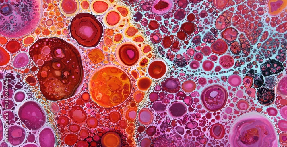 Aufkleber Abstract Colorful Fluid Art with Bright Red and Pink Circular Patterns