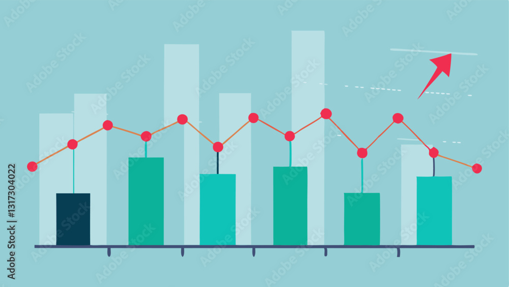 Poster graph with support lines a stock price graph with upward and downward movements overlaid with dashed