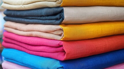 Stacked Colorful Fabrics Displaying Various Textures and Hues