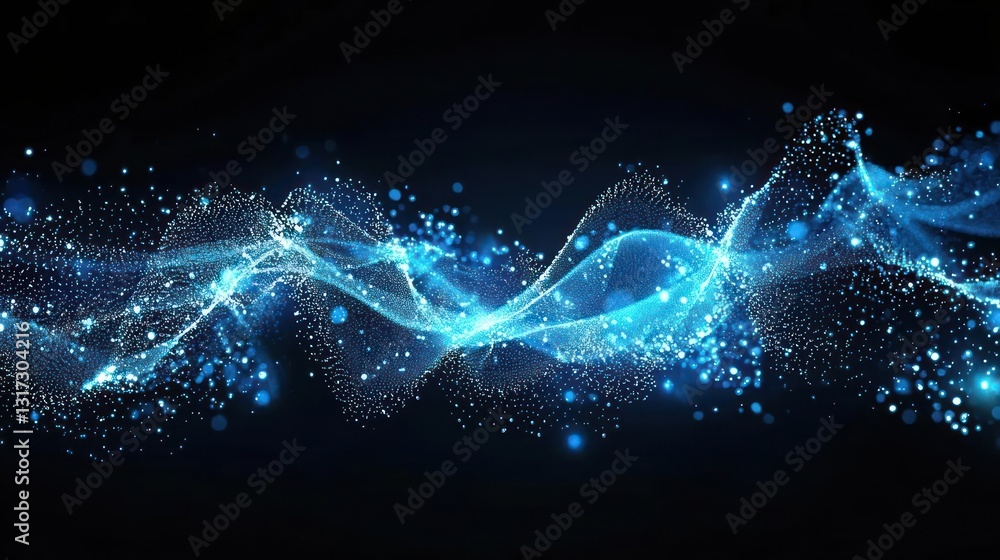 Poster abstract blue light wave against dark background showing technology and data visualization