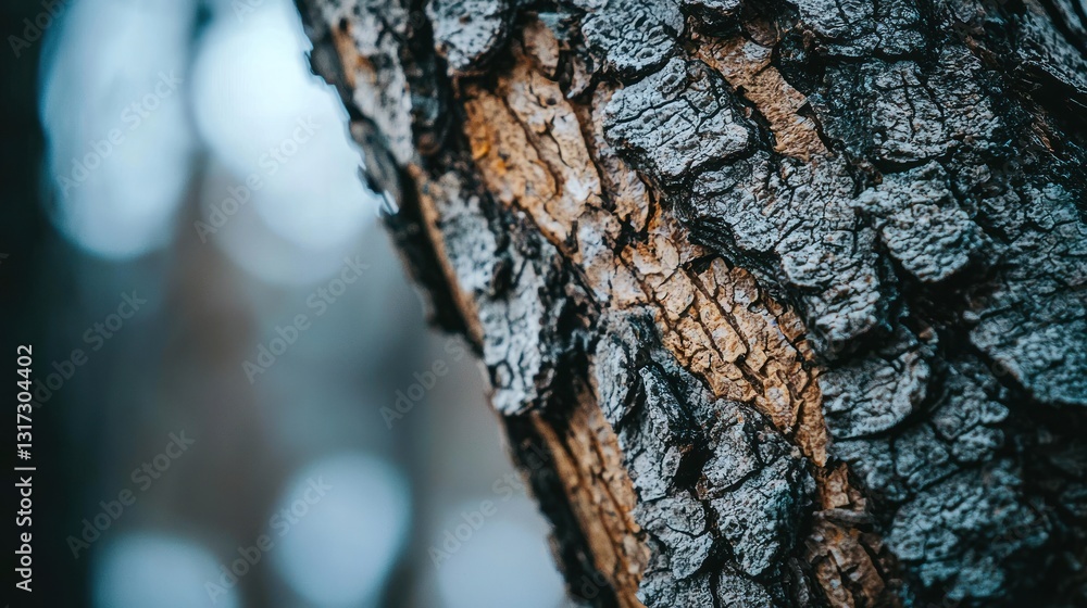 Poster close-up of textured tree bark, showing detail and color variations.