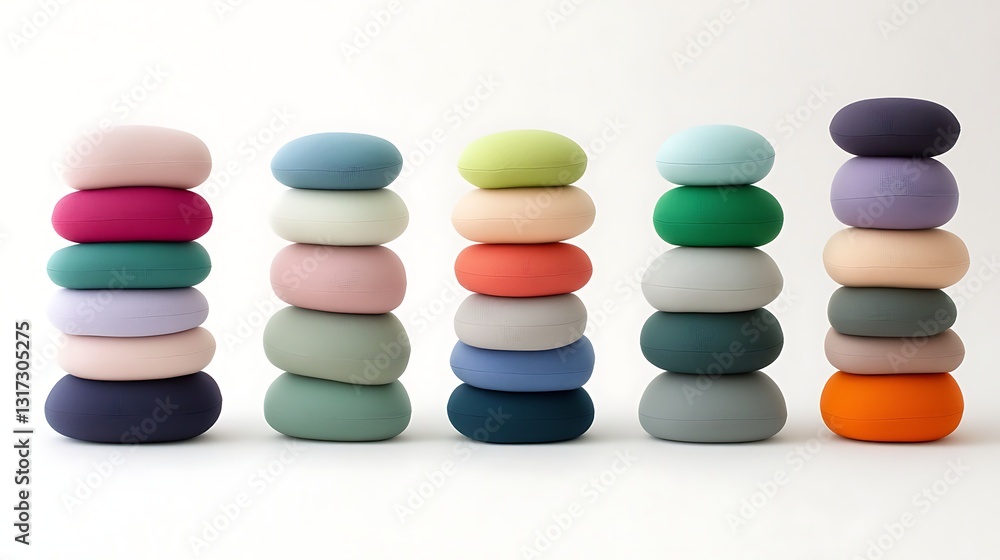 Poster stacked colorful smooth stones in various shapes and sizes on a minimalist background