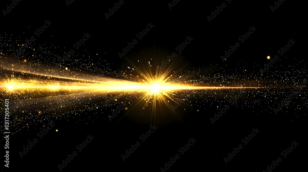 Poster golden light streak with sparkling particles on a black background festive abstract design with a ma
