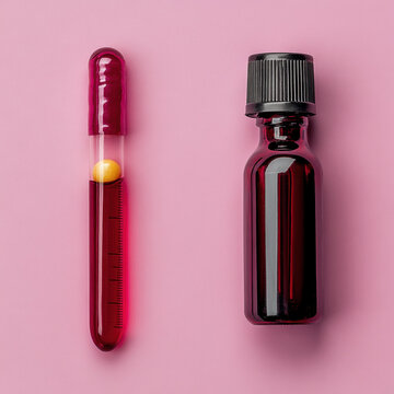 Realistic photo of pancreatic enzyme medication bottles on a flat surface for healthcare and medical use