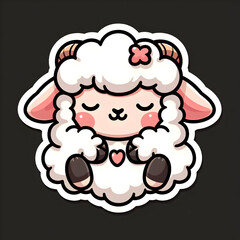 Fototapeta premium cute sheep sticker isolated on black background