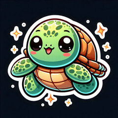 Obraz premium cute turle sticker isolated on black background