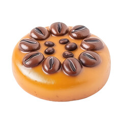 Fototapeta premium Coffee-bean decorated caramel cake, studio shot, isolated background, food advertising