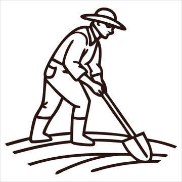 farmer digging field monochrome clip art preview