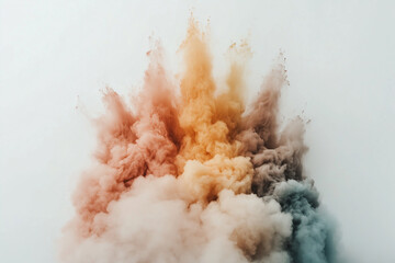Colorful rainbow emerges from mist against a pristine white backdrop