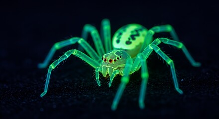 Glowing Spider Macro in Dark Setting with Red Eyes