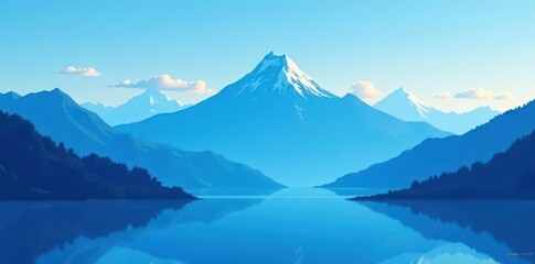 Serene blue vector landscape; majestic mountain silhouettes , modern, ridge