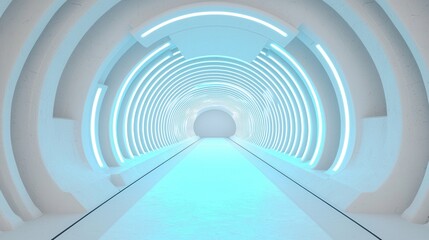 Fototapeta premium Futuristic Tunnel Interior with Vibrant Blue Neon Lighting Effects