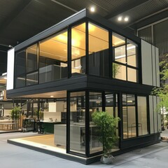 A high-rise green building with wind turbines integrated into its smart construction.