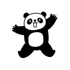 Fototapeta premium Cheerful panda celebrating joyfully in a vibrant and playful style, embodying a sense of fun and happiness in a simple black and white design