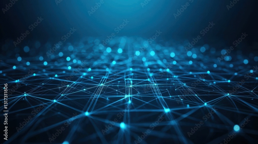 Poster abstract digital network connection with glowing blue nodes