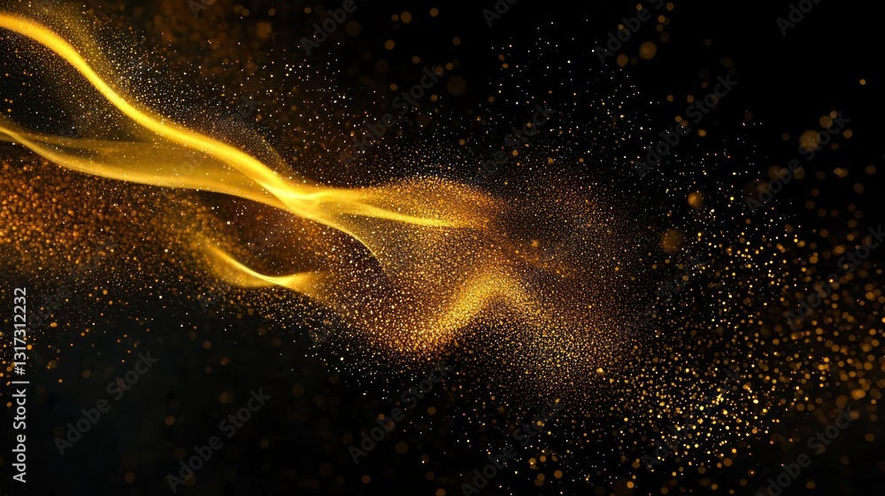 Aufkleber abstract golden glittering particle wave against black background with bokeh effect