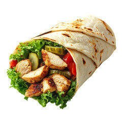A Fresh Chicken Shawarma Wrap with Hummus Lettuce Isolated on Transparent Background