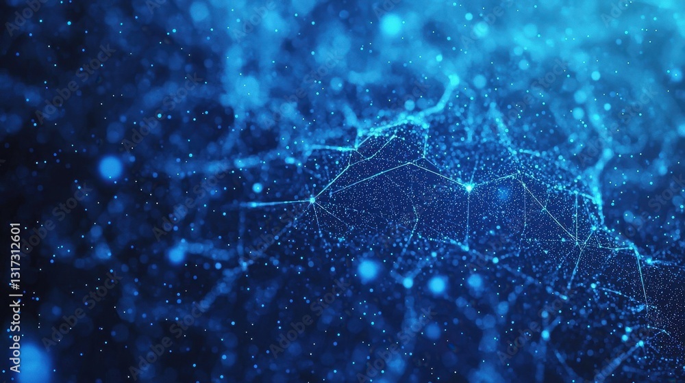 Poster abstract blue data connections with dots and lines over dark background