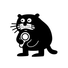 Fototapeta premium Whimsical black cat holding a magnifying glass, embarking on a curious adventure in a minimalist world of imagination