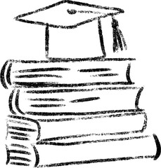 Crayon Sketch Graduation Books Hand Drawn Textured Illustration