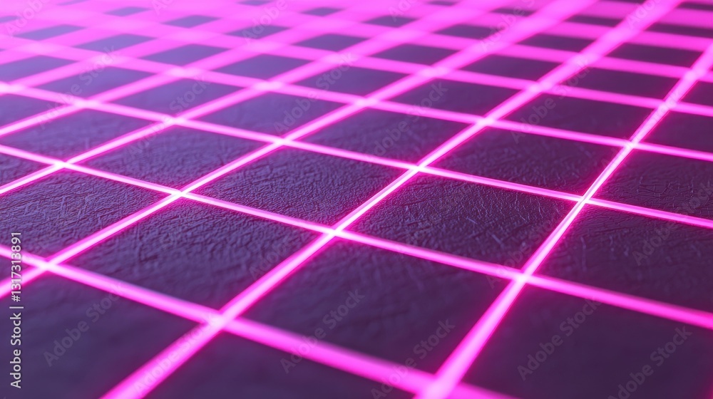 Poster neon pink grid pattern on dark background for digital design use