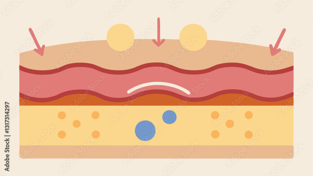 Poster skin layer diagram a crosssection of skin layers highlighting melanin production with arrows indicat